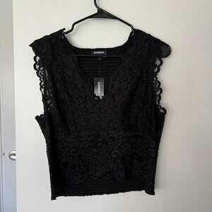 NWT Express Lace Ribbed Black Crop Top Size Large